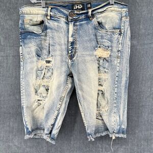 Another Hype Piece AHP Denim Short Mens 38 Blue Cotton Distressed Saints Sinners